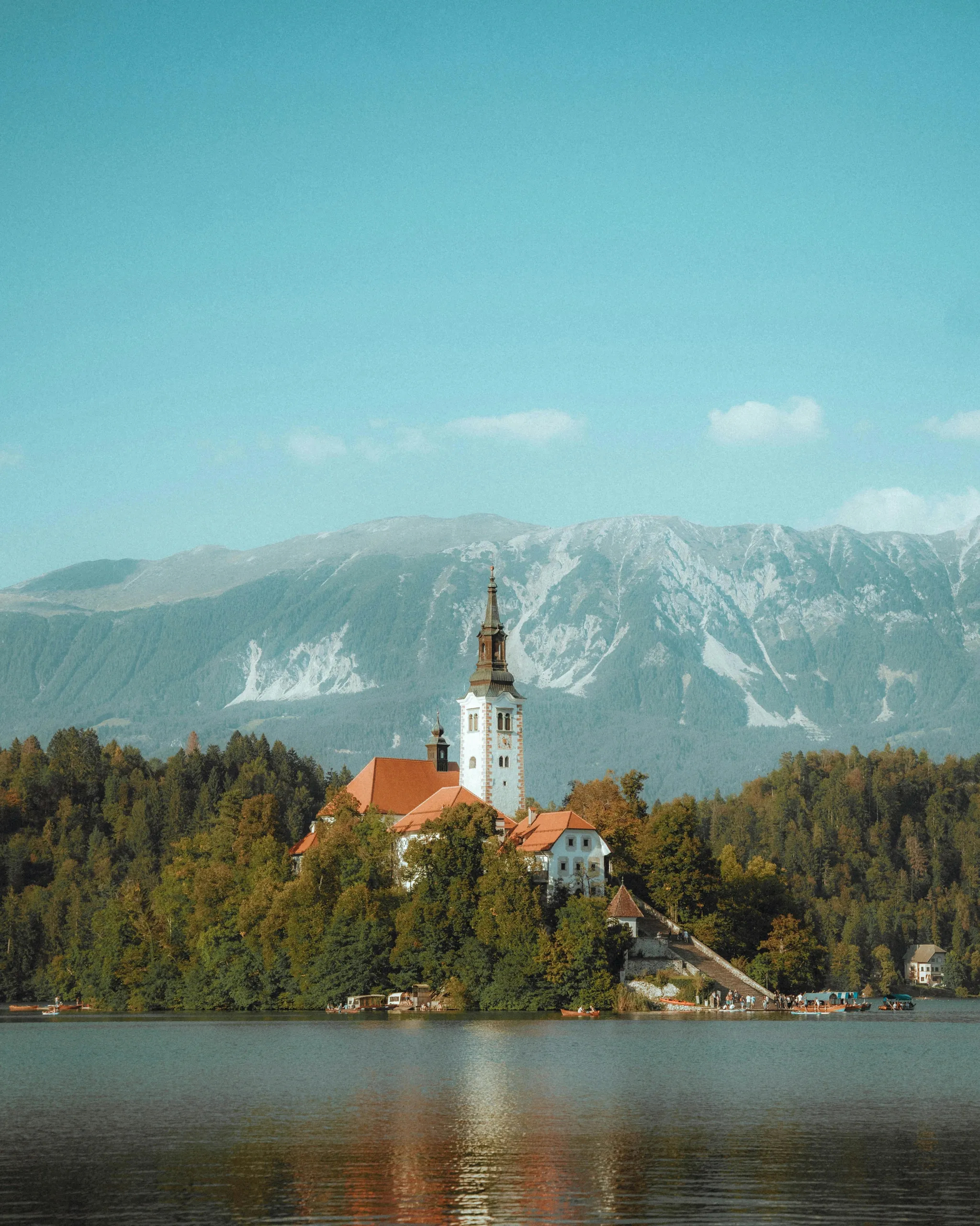 THE CHURCH OF THE MOTHER OF GOD ON A TINY TEAR-SHAPED ISLE IN THE MIDDLE OF LAKE BLED IN SLOVENIA