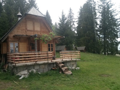 Rustic log cabin at Simo's camp